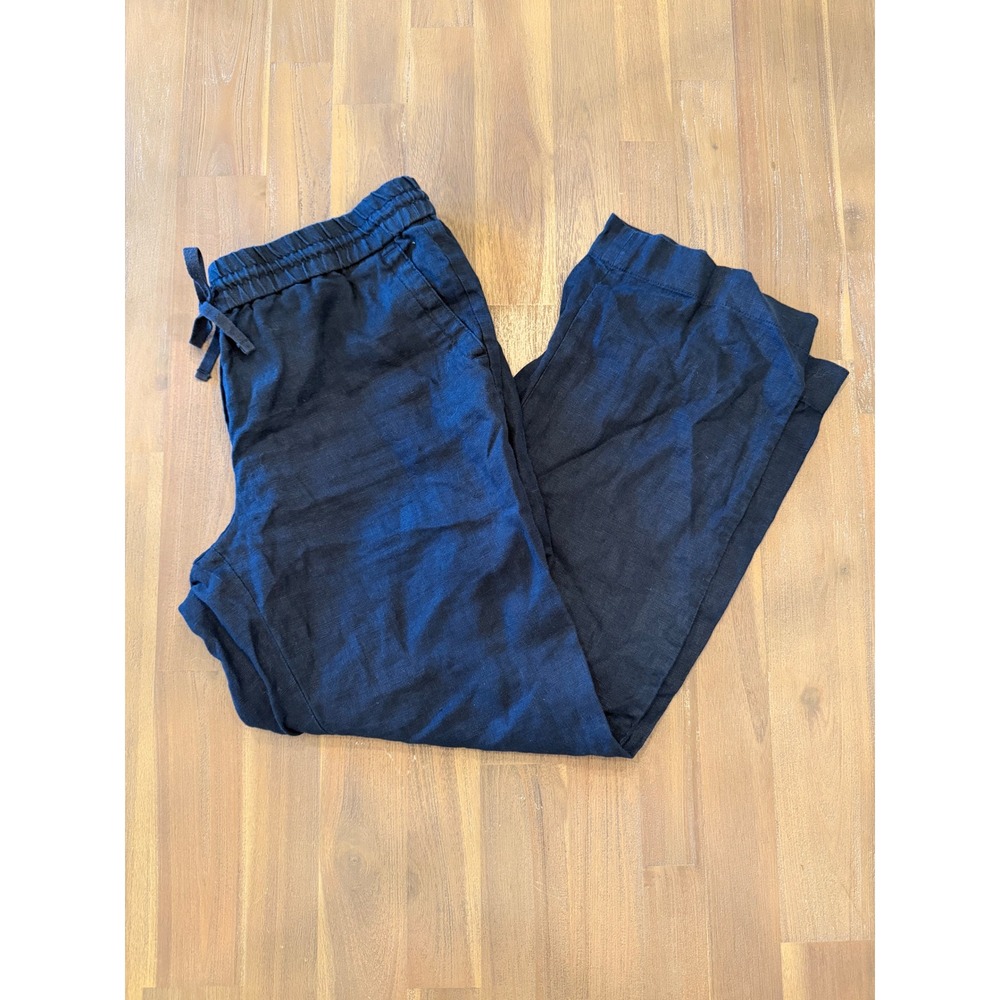 Talbots Navy Blue 100% Linen Drawstring Elastic Waist Pants Petite SP IN5324